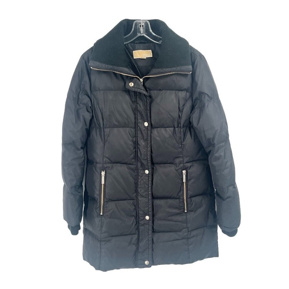 Michael Kors Mid Length Black Puffer Jacket Coat Down Fill Sz Small - Picture 1 of 6